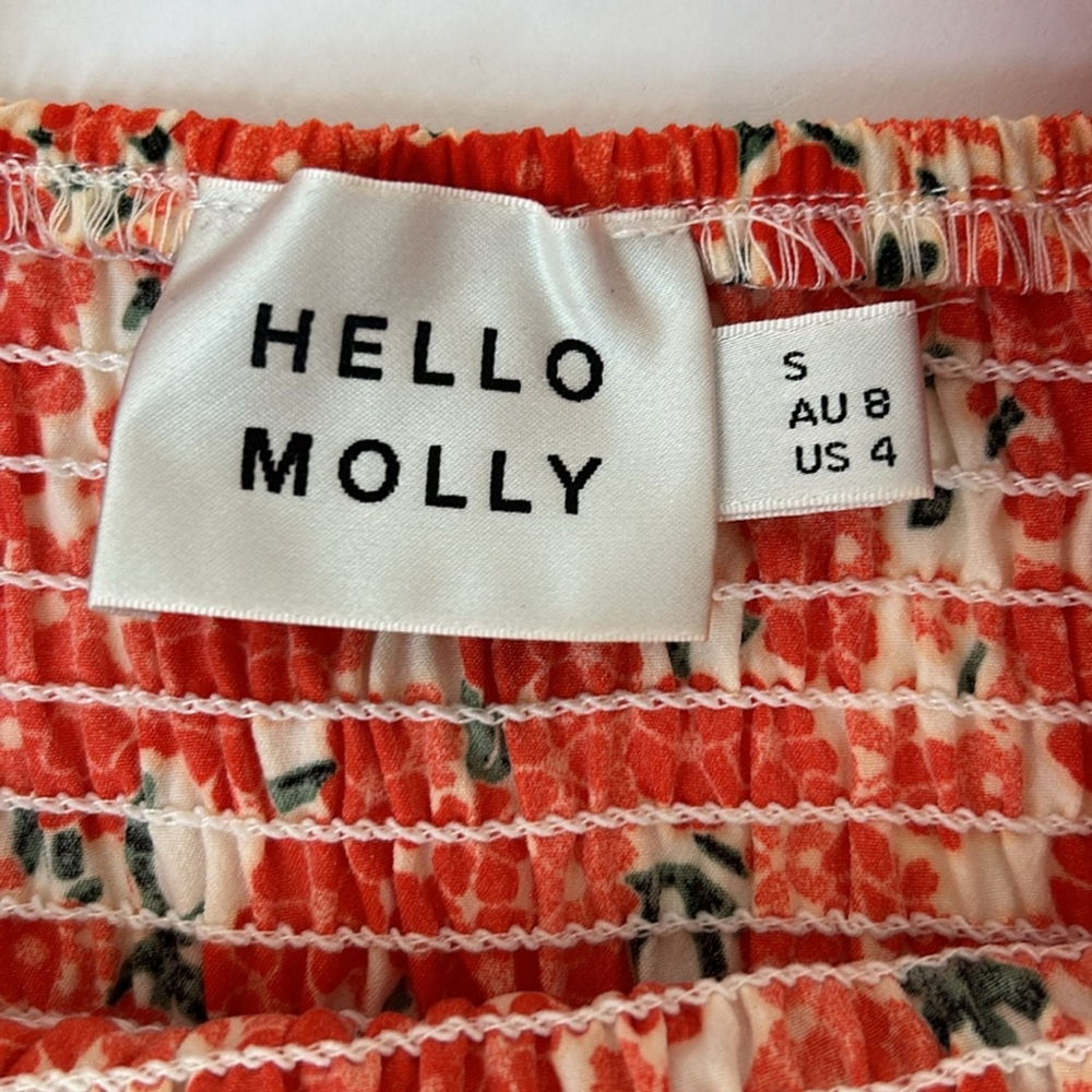 Hello Molly Haven View Midi Orange Floral Size 4 Small Bodycon Off Shoulder - Picture 7 of 8